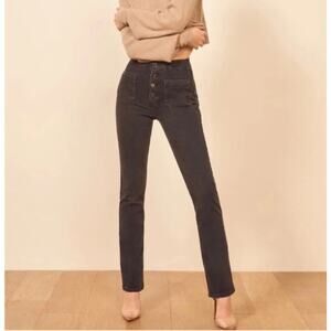 Maje Braided High Rise Bootcut Jeans Light Black Denim Womens Sz 36